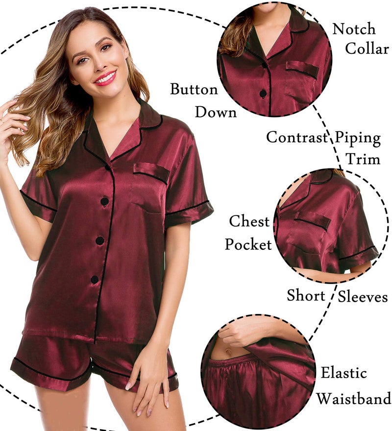 LecGee Womens Pajamas Set Silk Satin Sleepwear Short Sleeve Nightwear Button Down Pj Lounge - Image 5